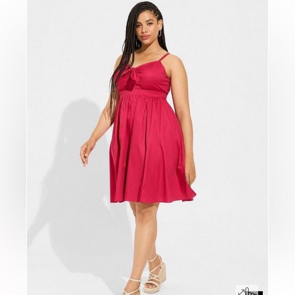 Torrid mini poplin tie-front skater dress - Picture 1 of 7